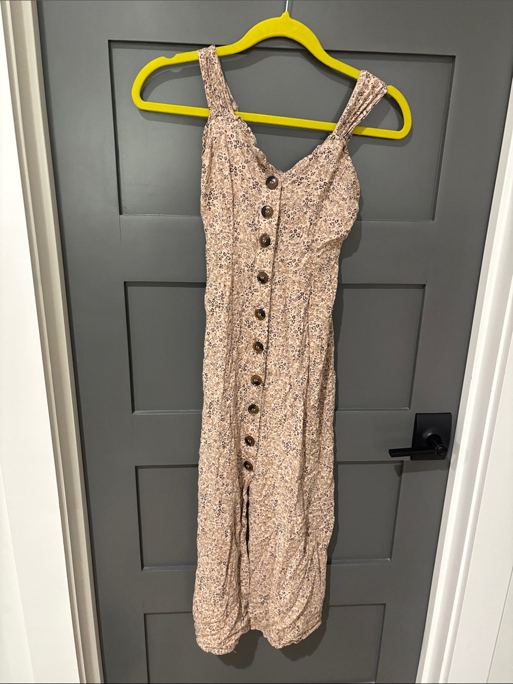 Floral Button-Front Beige Maxi Dress